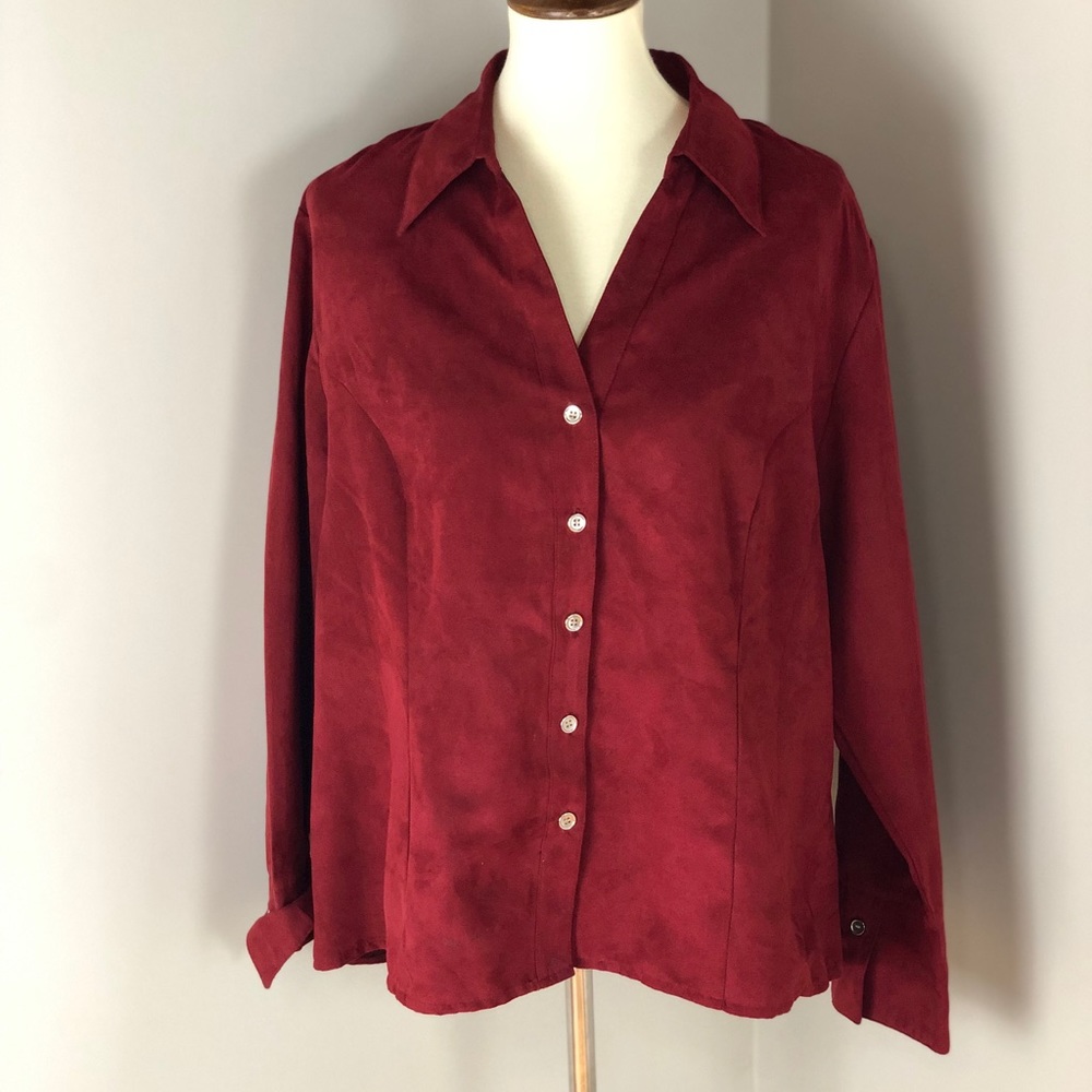 NWOT 18/20W Burgundy Velvet Feel Long Sleeve Shirt
